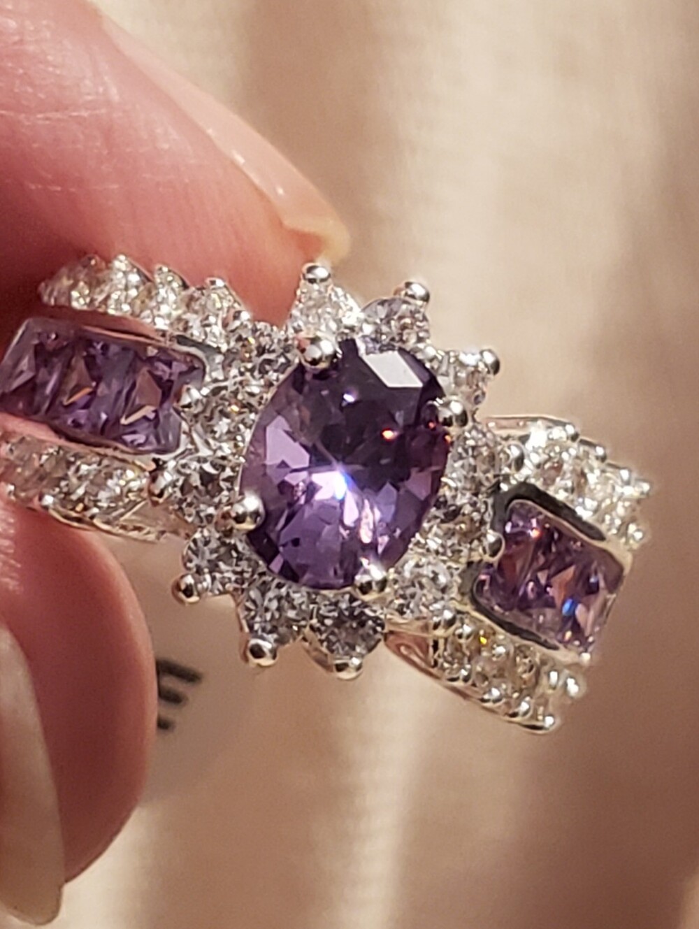 NEW AMETHYST Purple Fashion SZ 6 Sterling Hallmarked W/Channel-set